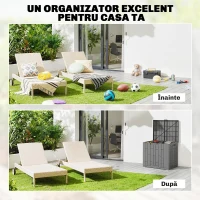 Outsunny Ladă de Grădină 114L cu Capac, Încuietoare, Protecție UV, 56x44x54 cm, Efect Lemn Gri(m-4)