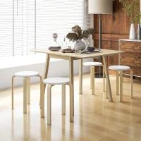HOMCOM Set 4 Sgabelli Rotondi Impilabili in Legno Bianco, Ø40x45 cm(m-10)