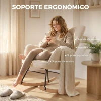 HOMCOM Silla Mecedora de Borreguito Sillón Balancín Oscilante 40° con Patas de Madera de Haya Carga 120 kg 71x98x101 cm Beige(m-5)