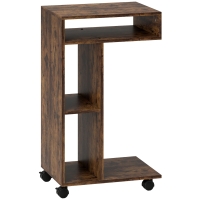 HOMCOM Beistelltisch, C-förmiger Servierwagen, 4 Rollen, 3 Fächer, 40 x 30 x 69 cm, Rustikal-Braun