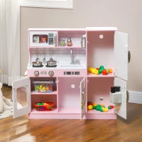 AIYAPLAY Bucătărie de Jucărie din Lemn pentru Copii 3-8 Ani cu Aragaz, Cuptor cu Microunde, Chiuvetă și Accesorii, Roz(m-9)