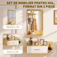 HOMCOM Set de Mobilier pentru Hol cu Oglindă, Sertar și Rafturi, Lemn Natural(m-4)