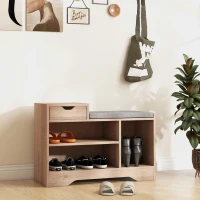 HOMCOM Bancă modernă pentru încălțăminte cu 3 rafturi deschise și sertare, din lemn, poliester și spumă, 76,5x30x52 cm, gri(m-10)