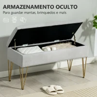 HOMCOM Bancă pentru capătul patului cu spațiu de depozitare, din material textil și picioare din oțel, 100x40x49 cm, gri deschis(m-5)