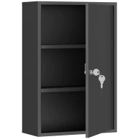 kleankin 3-Tier Steel Wall Mount Medicine Cabinet, First Aid Cabinet Lockable with 2 Keys for Bathroom and Kitchen, Black(m-1)