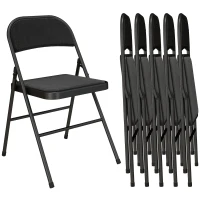 HOMCOM 6er-Set Klappstühle, Tragbare Bürostühle, Metallbeine, Faltstuhl für Büro, Empfang, Wartezimmer, Leinenoptik, Schwarz(m-12)