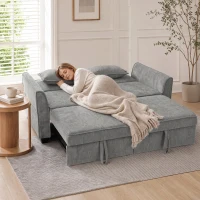 HOMCOM Sofá Cama 2 Plazas 4 en 1 con 2 Módulos Extraíbles Respaldo Ajustable 3 Niveles Bolsillos Laterales 2 Almohadas Gris(m-8)