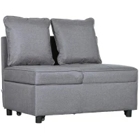 HOMCOM Fotoliu Pat 3 în 1 cu Spătar Reglabil, din Material Textil cu Efect de In și Lemn, 98x71x67 cm, Gri Închis(m-1)