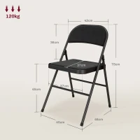 HOMCOM 6er-Set Klappstühle, Tragbare Bürostühle, Metallbeine, Faltstuhl für Büro, Empfang, Wartezimmer, Leinenoptik, Schwarz(m-3)
