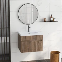 kleankin Dulap pentru chiuvetă de 60cm cu sertar din lemn și lavoar din ceramică, maro deschis(m-2)