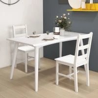 HOMCOM Esszimmerstühle 2er Set Holz Küchenstuhl mit Leistenrücklehne, Rutschfest 41,5 x 46 x 90 cm Weiß(m-10)
