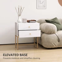 HOMCOM Elegant Two-Drawer Bedside Table - White(m-8)