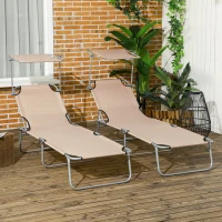 Outsunny Folding Sun Lounger Set of 2 with Canopy, Reclining Sunbed with 4-Position Adjustable Backrest, 600D Oxford Cloth, Portable Garden Lounger Recliner Chair for Beach, Camping, Patio, Sand(m-10)