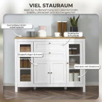 HOMCOM Mobilier de Bucătărie cu 2 Sertare și 3 Dulapuri, Uși din Sticlă și Rafturi Ajustabile, 120x40x90 cm, Alb și Stejar(m-8)