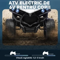 AIYAPLAY ATV Electric pentru Copii 6V, Mașină cu 4 Roți cu Muzică și Faruri LED, pentru Vârste 3-8 Ani, Alb, Negru(m-4)