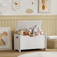 AIYAPLAY Ladă din Lemn pentru Jucării în Formă de Ursuleț, Capacitate 20 kg, 60x38x48 cm, Alb(m-9)