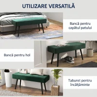HOMCOM Bancă Tapițată pentru Dormitor, din Catifea și Oțel, 100x36x45 cm, Verde și Negru(m-6)