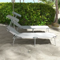 Outsunny Folding Sun Lounger Set of 2 with Canopy, Reclining Sunbed with 4-Position Adjustable Backrest, 600D Oxford Cloth, Portable Garden Lounger Recliner Chair for Beach, Camping, Patio, Light Grey(m-10)