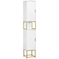 kleankin Meuble colonne rangement salle de bain avec niche et 2 placards étagère réglable pieds en acier(m-12)