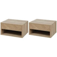 HOMCOM Lot de 2 tables de chevet murales table de nuit tiroir coulissant niche plateau en bois dim. 37L x 32l x 21H cm naturel(m-11)