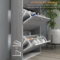 HOMCOM Zapatero Estrecho con 3 Puertas Abatibles Zapatero Entrada Recibidor Estantes Ajustables para 12 Pares de Zapatos Gris(m-6)