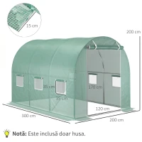 Outsunny Folie pentru seră din PE cu 6 ferestre, ușă rulabilă și margini pentru îngropare, 3x2x2 m, verde(m-3)