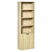 HOMCOM Estantería Librería Armario de Libros con 4 Compartimentos Abiertos y 2 Puertas para Salón Oficina 59x29x180 cm Natural(m-11)
