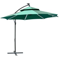 Outsunny 3m LED Light Overhanging Parasol - Green(m-10)
