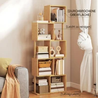 HOMCOM Bibliotecă Modernă Asimetrică cu 5 Rafturi din Bambus, 62,5 x 23 x 165 cm, Culoare Lemn Natural(m-9)