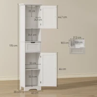 HOMCOM Mobile Colonna Bagno in Legno con 2 Armadietti con Sensore, Ripiano Aperto e Cassetto, 40x30x170 cm, Bianco(m-3)