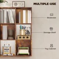 HOMCOM 3-tier 9 Cubes Storage Unit Particle Board Cupboard Bookcase Organiser Home Office Shelves, Rustic Brown(m-6)
