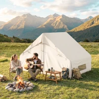 Outsunny Inflatable Tent Waterproof for Camping Blow Up Tent with Pump Carry Bag for 2-4 Person, Beige(m-14)