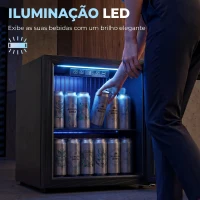 HOMCOM Frigorífico de Bebidas 50 L com Porta de Vidro Duplo Iluminação LED Prateleira Ajustável para 48 Latas(m-7)