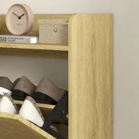 HOMCOM Dulap pentru Pantofi Slim pentru Hol, cu 2 Sertare Rabatabile, Rafturi Reglabile și Blat Superior, Stejar(m-9)