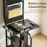 HOMCOM Vinyl Record Player Stand Record Storage with Player Stand Oxford Fabric Pockets Bottom Shelf, Black(m-6)