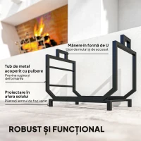Outsunny Suport pentru lemne din metal cu geantă de transport detașabilă din material Oxford, 53x33x43 cm, negru(m-6)