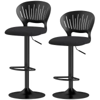 HOMCOM Set 2 Scaune de Bar Reglabile, Scaune de Bucătărie Înalte din Material Textil cu Efect de In cu Spătar, Suport pentru Picioare și Șezut Moale, Cadru Metalic, Scaune Rotative la 360°, Negru(m-12)