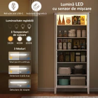 HOMCOM Bufet Înalt de Bucătărie, Dulap cu Lumină LED, Reglabil în 3 Culori, Rafturi Ajustabile, Alb(m-4)
