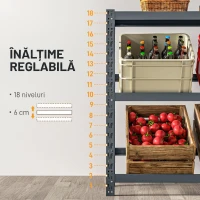 HOMCOM Raft Autoportant pentru 6 Lăzi de Băuturi cu 3 Niveluri cu Polițe Ajustabile, 110x30x110cm, Gri(m-7)