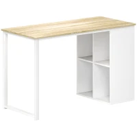 HOMCOM Birou pentru computer, economisire spațiu, cu 4 rafturi deschise, din lemn și oțel, 120x54x75 cm, alb și stejar(m-1)