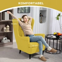 HOMCOM Ohrensessel mit Fußhocker, Polstersessel mit Kautschukholzbeinen, Stoffbezug, Gelb(m-5)