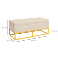 HOMCOM Sitzbank mit Stauraum, dekorative Knopfheftung, Flanelloptik, goldfarbene Stahlbeine, 110 x 47 x 46,5 cm(m-3)