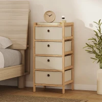 HOMCOM Chest of Drawers, 4 Fabric Drawers Narrow Dresser with Bamboo Frame, Cream White(m-10)