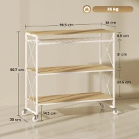 HOMCOM Carrello Portavivande a 4 Livelli con Portabottiglie e 5 Ganci Rimovibili, in Legno e Metallo, 96.5x38x96.7 cm(m-3)