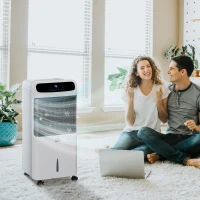 HOMCOM Climatizador Humidificador Refrigerador de Ar com Rodas Depósito de 12L Controlo Remoto 3 Modos de Velocidade Temporizador 12h e Ecrã LED Tátil 38x35x81cm Branco(m-2)