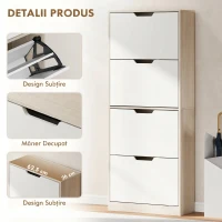 HOMCOM Dulap Subțire pentru Pantofi cu 4 Sertare pentru 20 de Perechi de Pantofi 62.5x26x156 cm, Culoare Lemn și Alb(m-10)