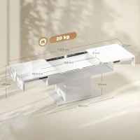 HOMCOM Măsuță de Cafea Extensibilă cu Compartiment Ascuns, Măsuță Modernă Extensibilă cu Picioare Antiderapante, Masă pentru Living sau Birou, 108-178.5x53x49 cm, Alb Lucios(m-3)