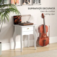 HOMCOM Măsuță de cafea cu sertar în stil franțuzesc, cu picioare curbate, 45x35x55 cm, albă(m-7)