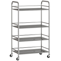 HOMCOM Cărucior multifuncțional cu 4 niveluri, cu 2 rafturi reglabile și margini ridicate, din oțel inoxidabil, 60x35x100 cm
