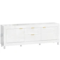 HOMCOM TV-Schrank für Fernseher bis zu 75 Zoll, modernes Entertainment-Center mit 2 Schränken und 2 Schubladen, Hochglanz Weiß(m-1)